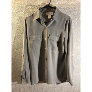 Vintage Jordan Womens Grey Long Sleeve Roll Tab Button Down Utility Shirt Size M